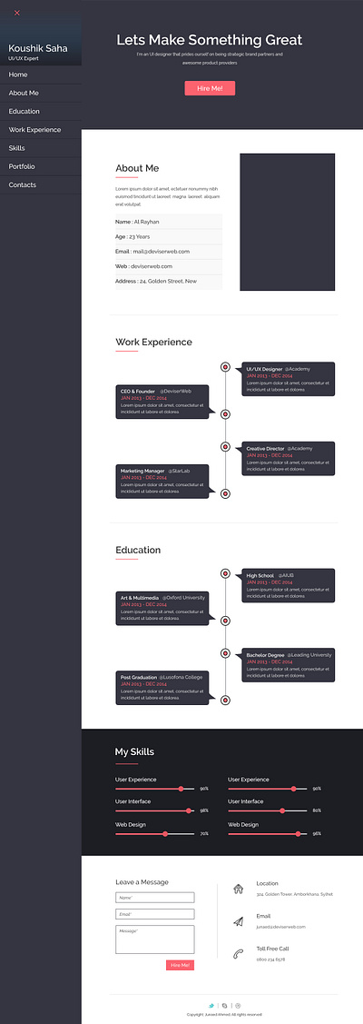 Resume / CV / Portfolio Website Template best website designer html5 landingpage resume
