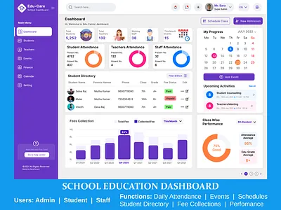 School Education Dashboard administration dashboard application design free template school application school dashboard ui design