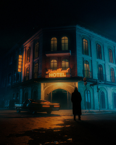 Hotel 3d car cinema cinematic city dark digital art