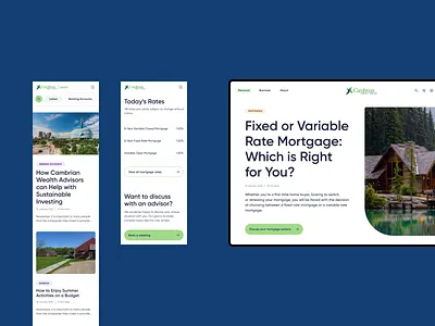 Cambrian advisor blog post button call to action cta landing page mortgage navigation ui ui design user flow ux design website
