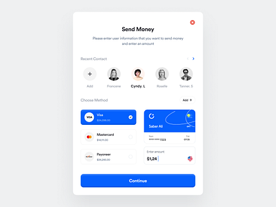 Sending money banking button card close component credit dashboard fintech form heading landing page profile saber saber ali send sending money tech twopixel ui web