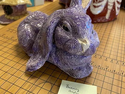 Athenas Persona bunny clay purple rabbit sculpture