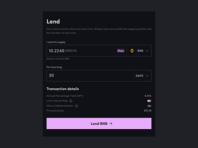 Lending app borrow crypto defi design finance lend loan pay pools stake ui ux web 3 website