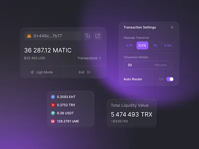 Crypto popups crypto dark mode exit light mode liqudity matic popups settings transaction trx usd usdt