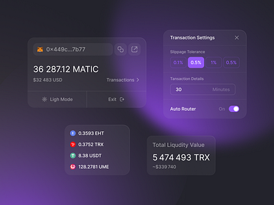 Crypto popups crypto dark mode exit light mode liqudity matic popups settings transaction trx usd usdt