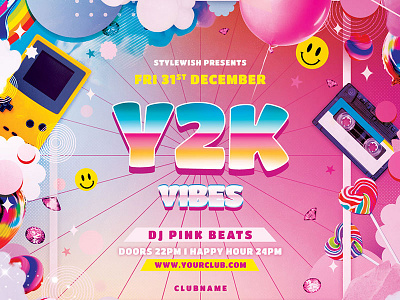 Y2K Vibes Flyer 2000s aesthetic bright candy design download flyer graphic design graphicriver millennium poster psd template y2k y2k aesthetics