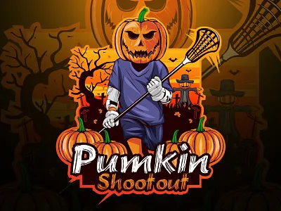 Lacrosse tournament with pumpkin Halloween logo design hallowen lacrosse logo