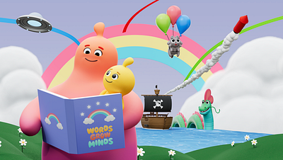 Words Grow Minds 3d adorable animation background branding c4d character cinema4d colour design illustration scene