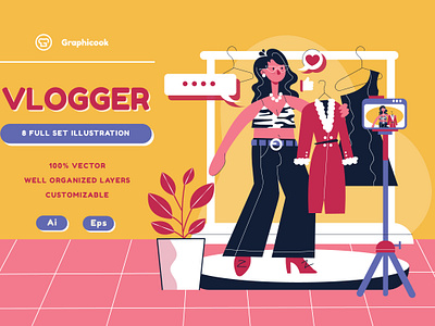 Yellow Hand-Drawn Vlogger Illustration graphicook hand drawn hand drawn style landing page vlog vlogger vlogger illustration