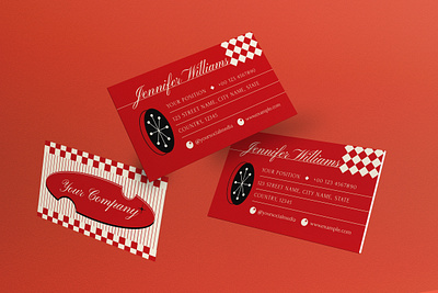 Red Mid Century Business Card business business card card card template graphicook mid century print template red