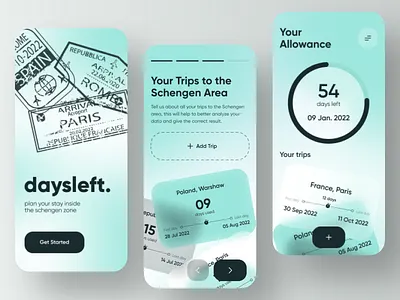 Schengen planner/calculator app app calendar co concept days left design ios light minimal mobile schengen calculator schengen planner travel trip ui ux visa