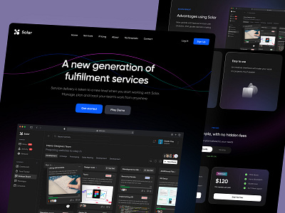 Solar - Landing page for team management platform clean collaboration dark mode glass gradient kanban landing page management organize perfomance project management saas team team management tool