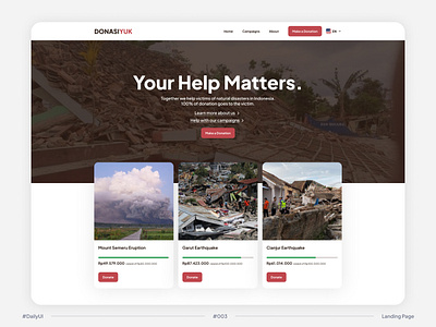 #DailyUI Challenge #003 Landing Page - Donation Web - Donasi 003 dailyui donation donation page landing page natural disaster ui ux web design