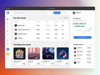 NFT Dashboard (Light Version) analytics chart clean components crypto dashboard design design systems light nft saas token trading ui ux webapp