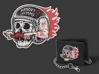 Burnout Customs Patch Design bike branding design digitalillustration drawing graphicdesign handlebar helmet illustration illustration art illustrator logo merch merchandise moustache skull ui