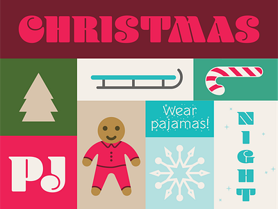 Christmas PJ Night Screen Graphic adobe candy cane christmas christmas tree design gingerbread man graphic design ill illustrator santa claus sled snowflake