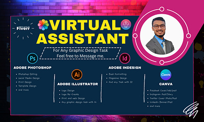I will be a virtual assistant for any graphic design task adobe photoshop designer graphic design virtual assistant