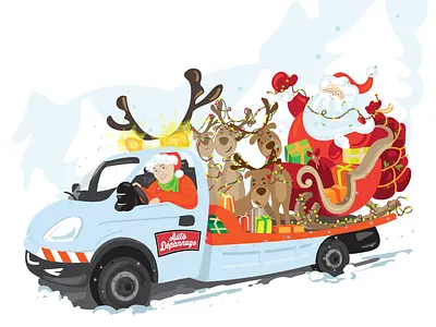 Santa is arriving with a little help from a friend! carandtrailer christmas christmasart christmascards greetingcards illustration reindeer santa