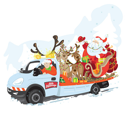 Santa is arriving with a little help from a friend! carandtrailer christmas christmasart christmascards greetingcards illustration reindeer santa