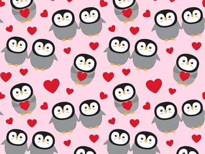 Valentine penguin pattern animal bird flat design heart holiday illustration love nature north penguin seamless pattern trendy valentine wild winter