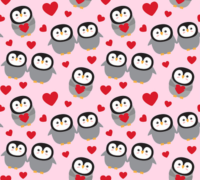 Valentine penguin pattern animal bird flat design heart holiday illustration love nature north penguin seamless pattern trendy valentine wild winter