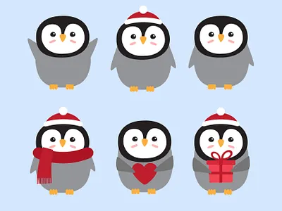 Set of cute penguins animal bird character childish christmas collection cute flat design illustration kawaii nature penguin set trendy wild winter