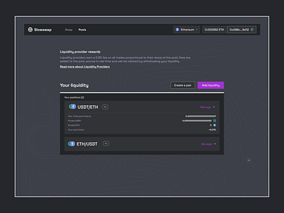 SlowSwap - Liquidity Pool (Dark mode)