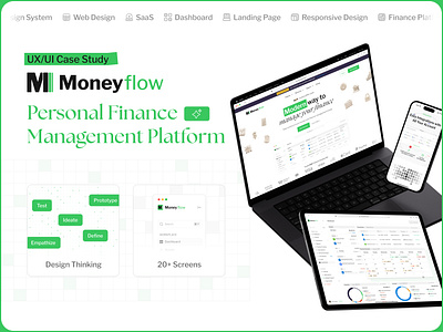 Personal Finance Management SaaS Platform, UX / UI Case Study branding case study dashboard design system finance finance management fintech landing page mobile app portfolio responsive design saas ui ui design user experience user interface ux ux design web design wireframe