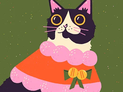 Holiday Pet Portrait of Moo cat cat portrait christmas digital illustration holiday illustration pet portrait winter