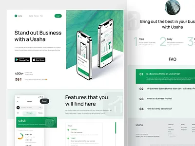 Usaha - Business Management Landing Page analytic business business profile chart clean diagram faq footer insight landing page management minimalist modern profile testimonial ui user interface ux web design website