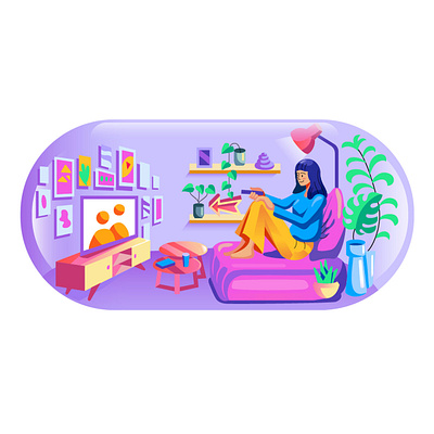 Streaming in Tiny Room Capsule app bedroom branding capsule design entertainment flat house illustration livingroom minimal streaming tiny ui vector watching website