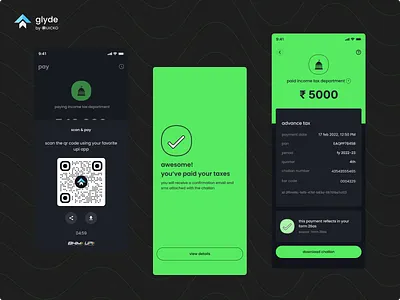 glyde | payment & confirmation app confirmation fintech mobile payment receipt scan tax ui
