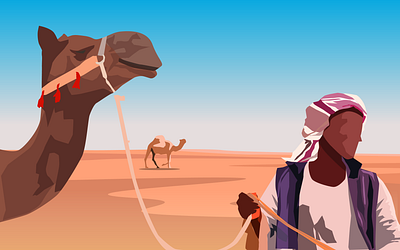 Travel in the Desert Landscape illustration adobe illustrator arab art desert flat illustration illustration travel vector
