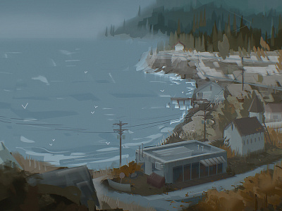 Ghost Town part 2 2d concept art digital art environment fall map nature town vibe visual development