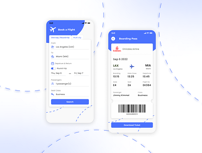 Book a Flight and Boarding Pass Mobile App UI Design design illustration logo ui ui ux ui design uidesign uiux web webdesign