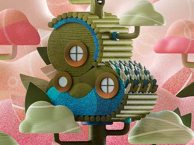 An house in the forest 36daysogtype 3d chill color colorful cute design forest home house hut illustration landscape leave leaves nature tree trees wood