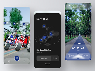 E-Bike Rent Mobile Application app application design booking concept design e bike e scooter ios minimal mobile rent smart ui ux