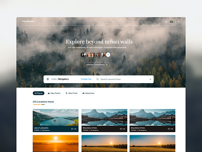 Travel community for urban escapers community destination location travel ui webdesign website
