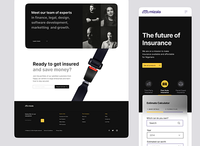 Mizala - Website Footer and Mobile View (Dark mode) dark mode design landing page mobile view ui ux web web ui website footer