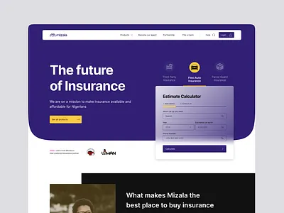 Mizala - The future of insurance dashboard insurance landing page mobile app ui uiux ux visual design website