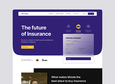 Mizala - The future of insurance dashboard insurance landing page mobile app ui uiux ux visual design website