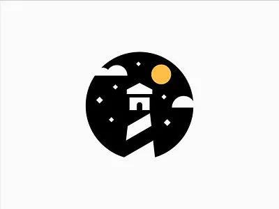 Lighthouse at night logo design branding design graphic design logo vector