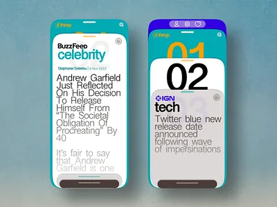 4Things News App app colourful design drawer front end information innovative mobile navigation news playful ui ux