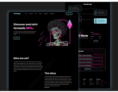 NFT Landing Page-Dark Version🔥 about us adobe xd dark faq gradient graphic design header homepage illustration landing page neon nft nft marketplace photoshop redesign roadmap ui design ux website design wireframing