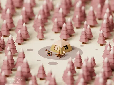 Isometric Camp 3d 3d illlustration 3d render adorable bonfire camp camping cute design forest illustration isometric low poly tent ukulele