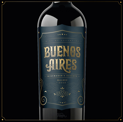 Buenos Aires Winemaker's Reserve design fileteado flourishing handmade illustration label lettering logo ornaments packaging script typography wine