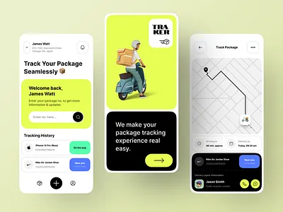 Traker - Package Tracking App 3d illustration app clean courier delivery courier services delivery design ios location logo map minimal mobile app package services shipping simple tracking ui ux