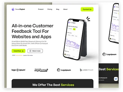 SmartDigital Saas ( Hero Section ) branding clean daily daily ui design dribbble figma hero section layout modern product design saas ui uiux vibrant green web web design website design