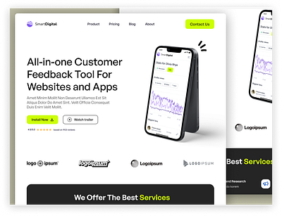 SmartDigital Saas ( Hero Section ) branding clean daily daily ui design dribbble figma hero section layout modern product design saas ui uiux vibrant green web web design website design