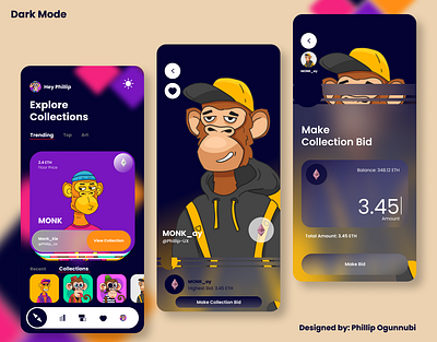 NFT Market Place Dark app design nft ux